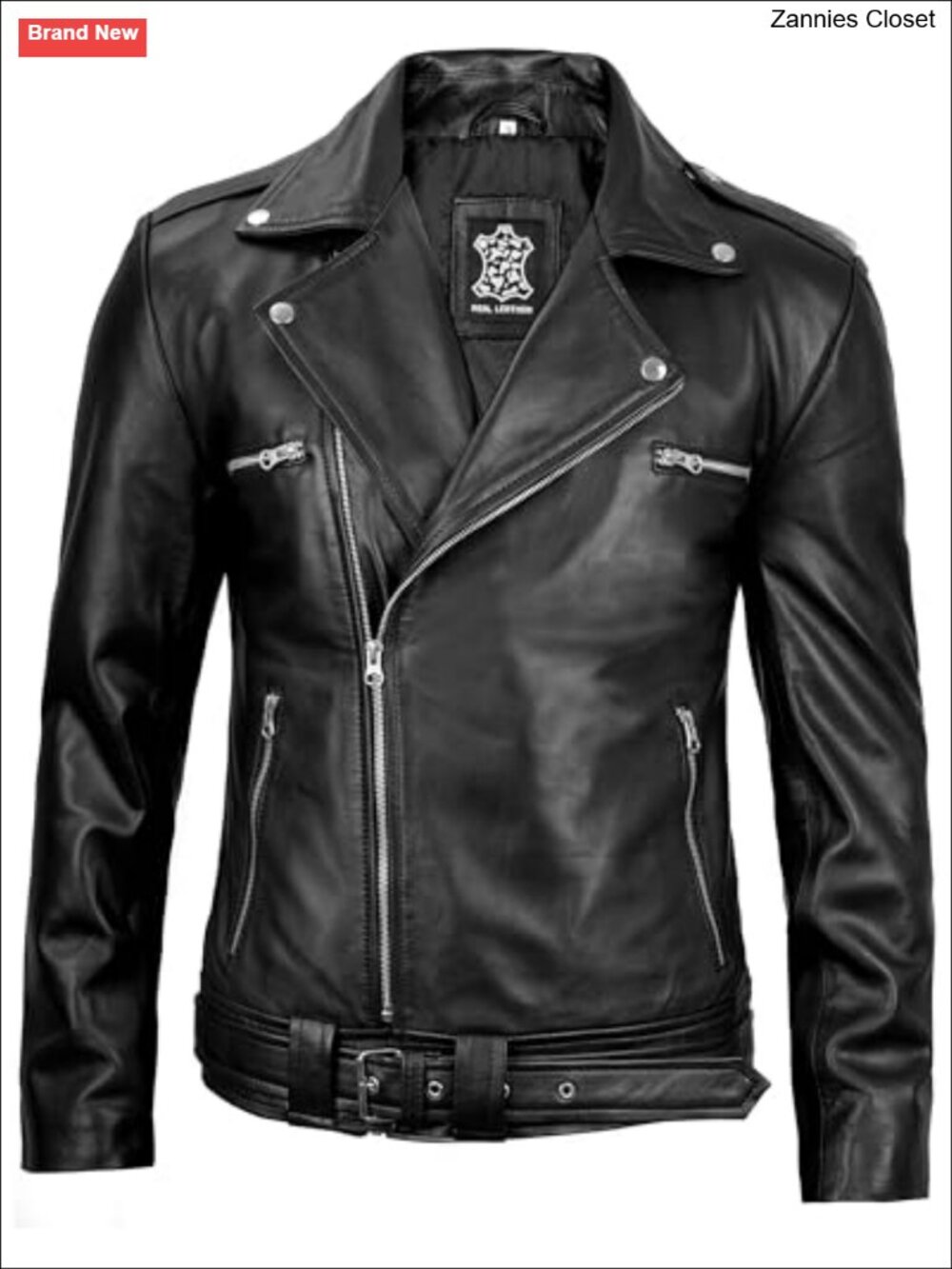 Real Lambskin Leather Men's Biker Jacket Asymmetrical Zip Moto